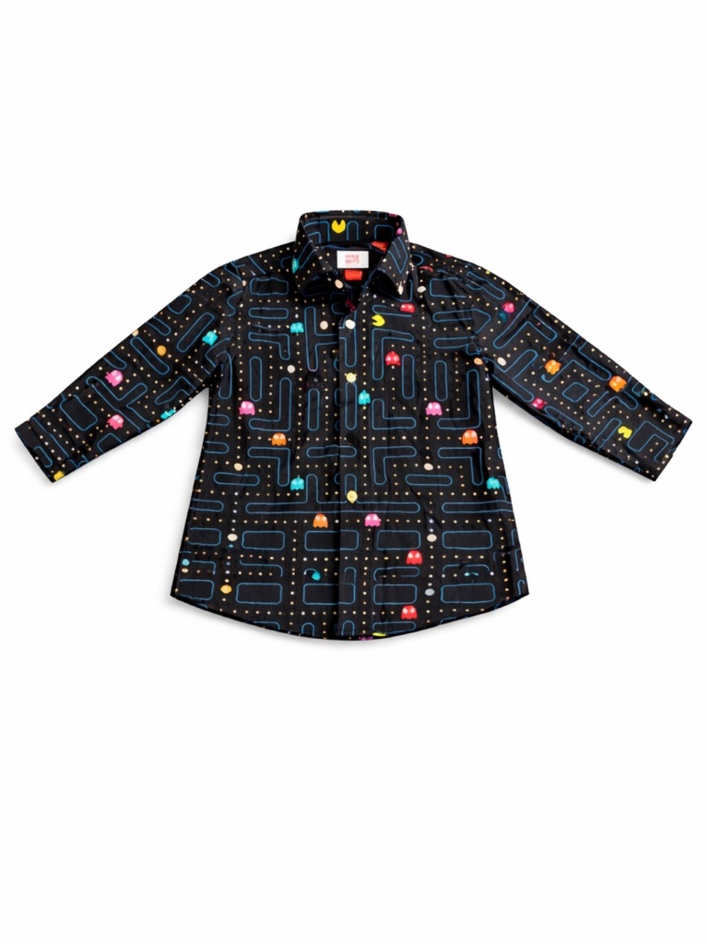 OppoSuits Kids Pac-Man Button Down Shirt Black Arcade Print Long Sleeve 4Y NWOT